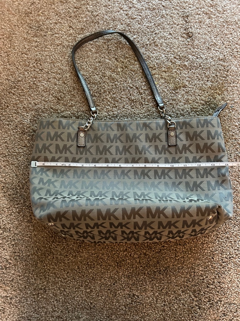 Michael Kors Brown and Tan Monogram Large Tote Bag With Silver Chain Details - Picture 5 of 6
